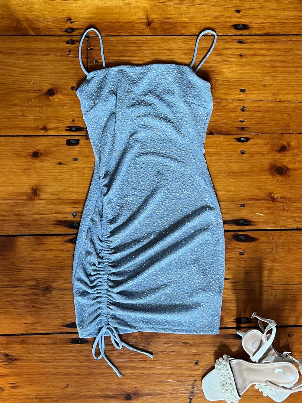 Windsor Blue Shimmer Ruched Asymmetrical Homecoming Dress S
